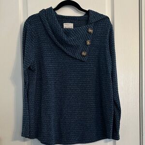 New York Laundry Women's Teal Blue Button-Detail Sweater